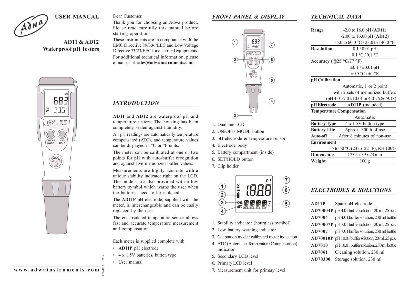 User Manual of Adwa Pocket pH Meter AD12