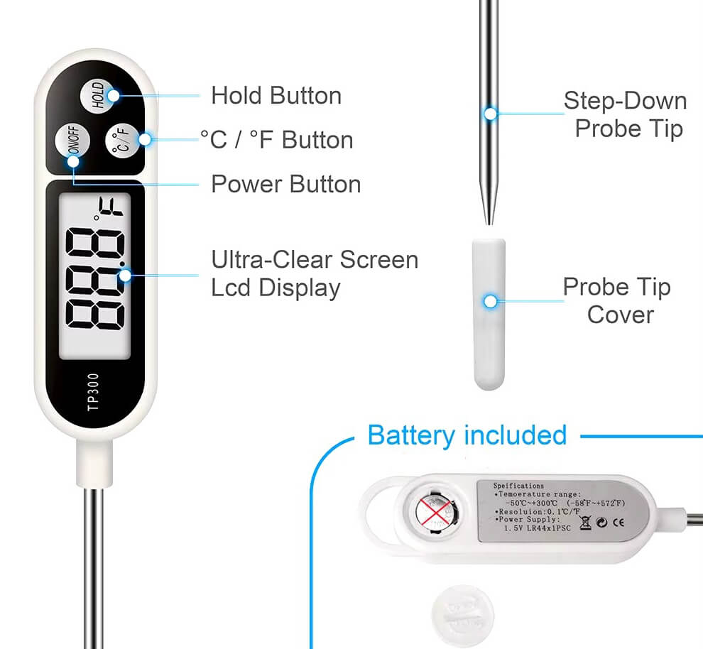 TP300 Digital Food Thermometer for Water, Kitchen and Lab Use