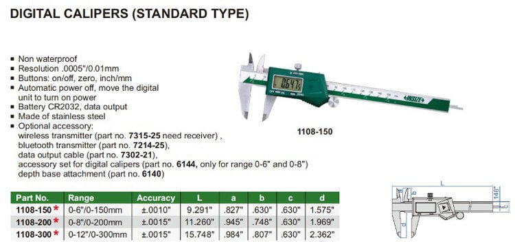 Details of Insize Digital Slide Caliper, 0 150mm