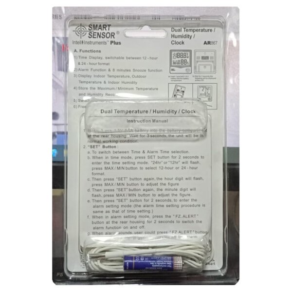 Digital Hygrometer Humidity AR876 Back Side Smart Sensor Digital Hygrometer Humidity and Temperature Meter AR867