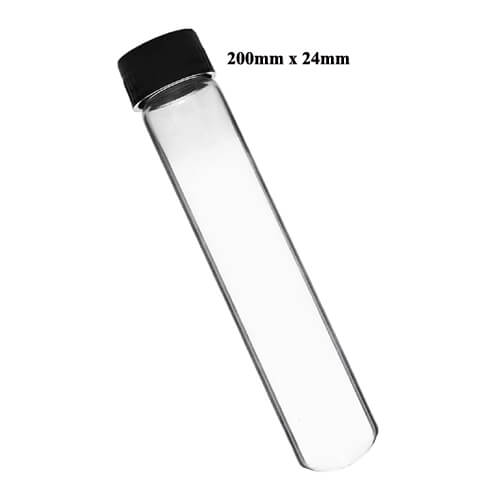 Pyrex Test Tube with Black Cap 8 Inch Clear Glass Tube
