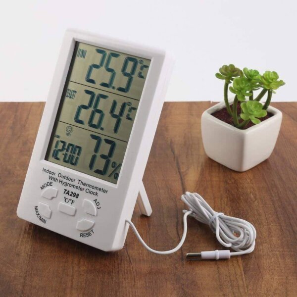 Best Quality TA298 Indoor Outdoor Digital Thermometer Hygrometer With Clock 1