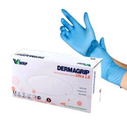 Dermagrip Ultra Nitrile Hand Gloves 1 Box Blue Color, Medium Size