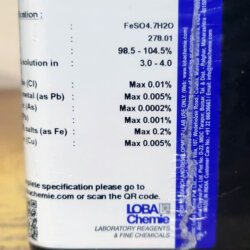 Ferrous Sulfate Heptahydrate 500gm Loba India Details