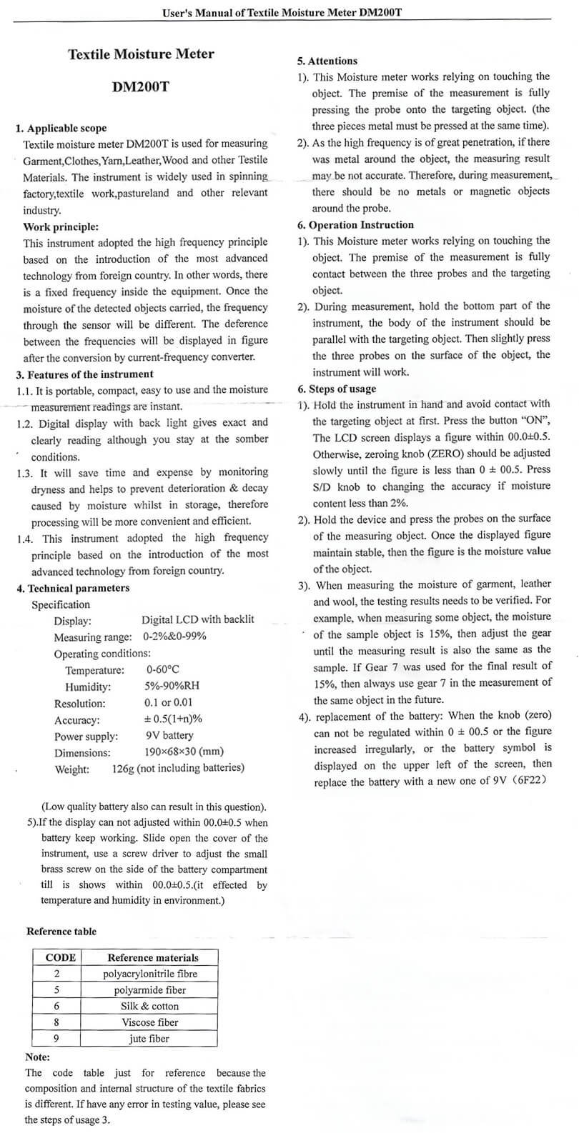Textile Moisture Meter DM200T UM 1
