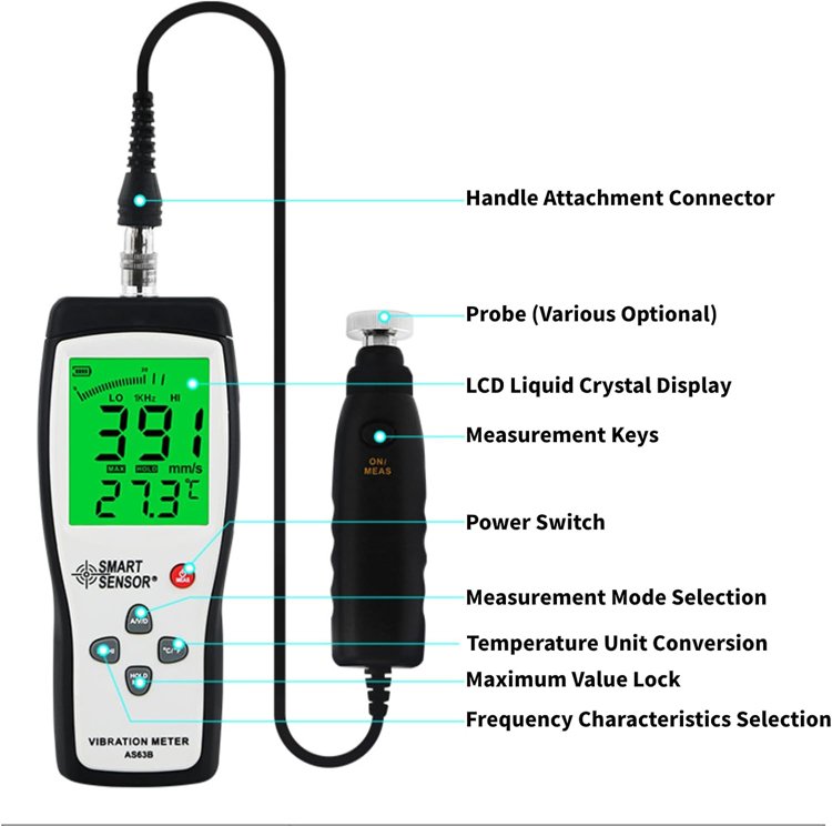 Smart Sensor Vibration Meter AS63B Detached Probe Type Details