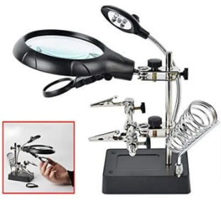 5 LED Light Magnifier Magnifying Glass Helping Hand Soldering Stand with 3 Lens Black