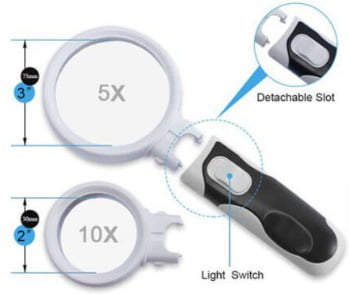 Interchangeable Magnifying Glass 2.5x 5x 16x With 2 LED Bulb