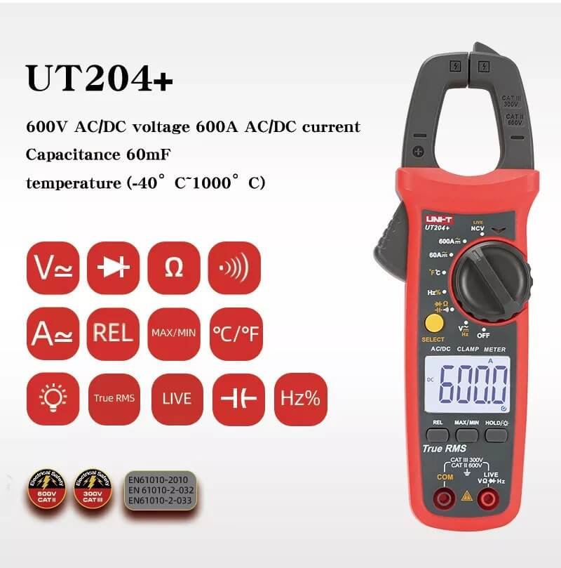 UNI T UT204+ Digital Clamp Meter AC DC 600A 3rd