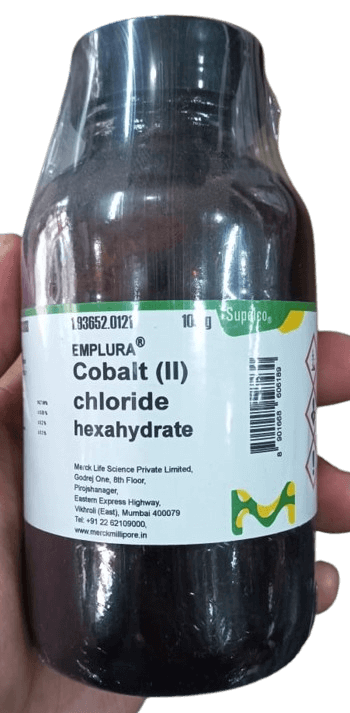 Cobalt Chloride Hexahydrate 100gm Merck, India in Hand