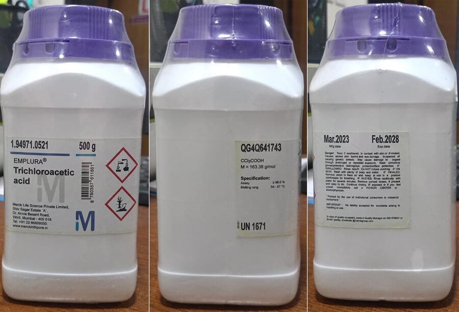 Details of Trichloroacetic Acid 500gm Merck, India