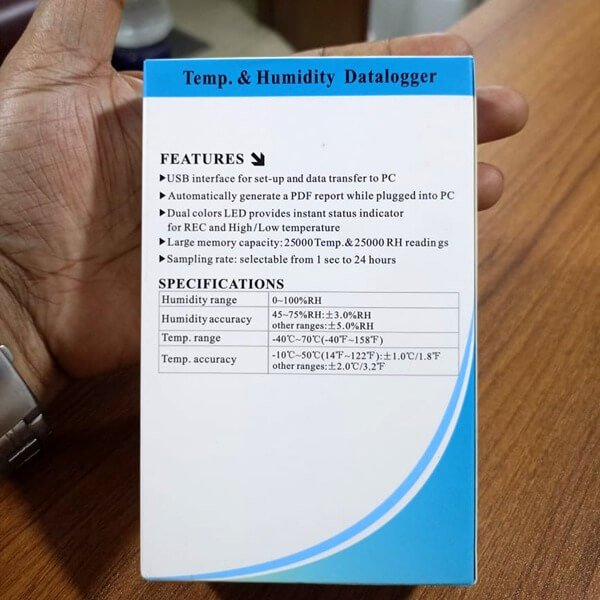 Flus Humidity and Temperature Data Logger ET-176 with PDF Report Box Backside USB Humidity and Temperature Logger ET-176 with PDF Report - Image 3
