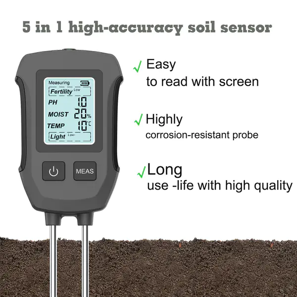 Precision 5 in 1 Soil Tester for Fertility, Moisture, Temperature, pH and Sunlight Meter Key Points