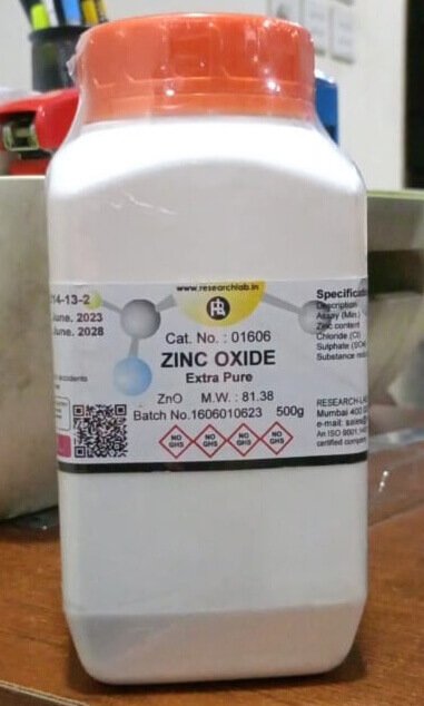 Zinc Oxide 500g Extra Pure Research Lab India Raw Pic.