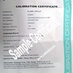 Arco Volumetric Flask Sample Certificate