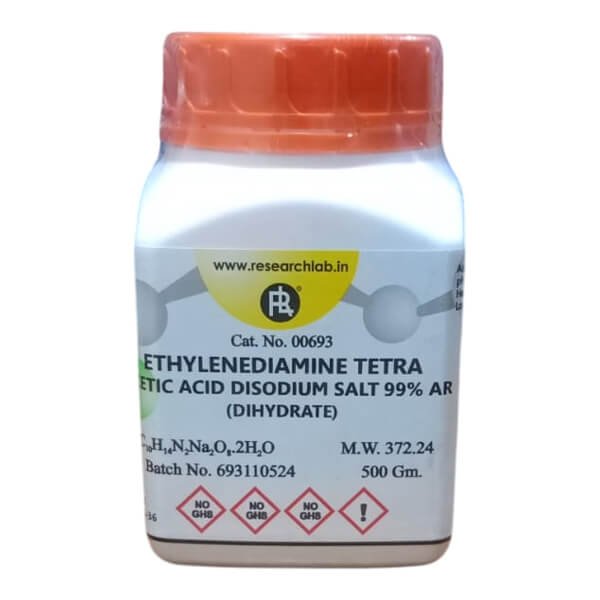 EDTA Disodium Salt 99% AR 500g (Ethylenediamine Tetra acetic Acid) RL EDTA Disodium Salt 99% AR 500g (Ethylenediamine Tetra acetic Acid) RL