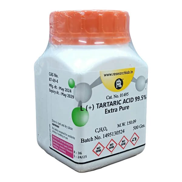 L(+) Tartaric Acid 99.5% Extra Pure 500g RL India Catalog Side L(+) Tartaric Acid 99.5% Extra Pure 500g RL India