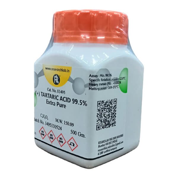 L(+) Tartaric Acid 99.5% Extra Pure 500g RL India Date Side L(+) Tartaric Acid 99.5% Extra Pure 500g RL India